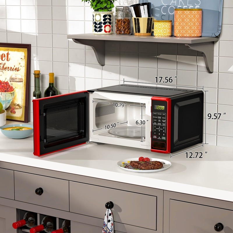 700W Compact Microwave Oven Countertop LED Display Timer Safety Lock One Touch