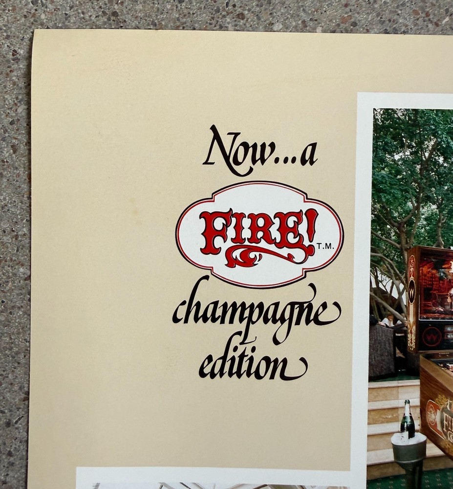 Fire! Original Pinball Arcade Flyer | 1987 Williams | Good Condition