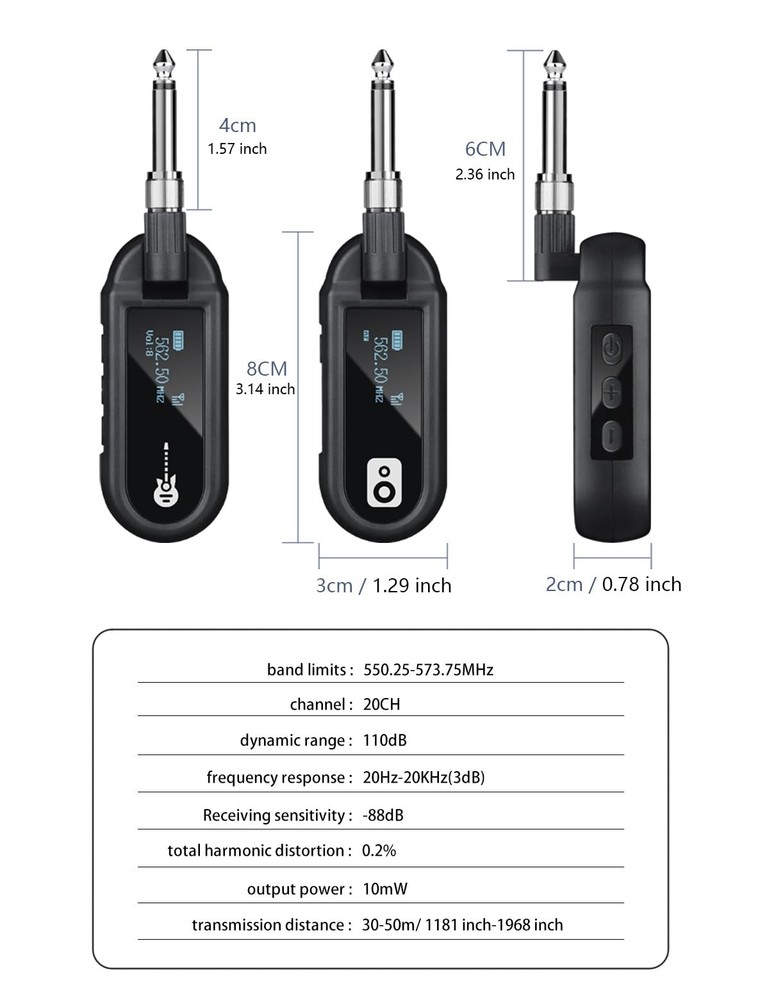 Wireless Guitar System UHF Wireless Guitar Transmitter Receiver Rechargeable ...