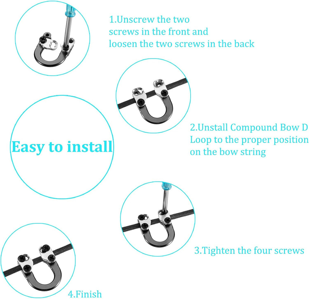 2 Sets Archery D-Loop U Nock Buckle for Compound Bow Release w/ Screwdriver