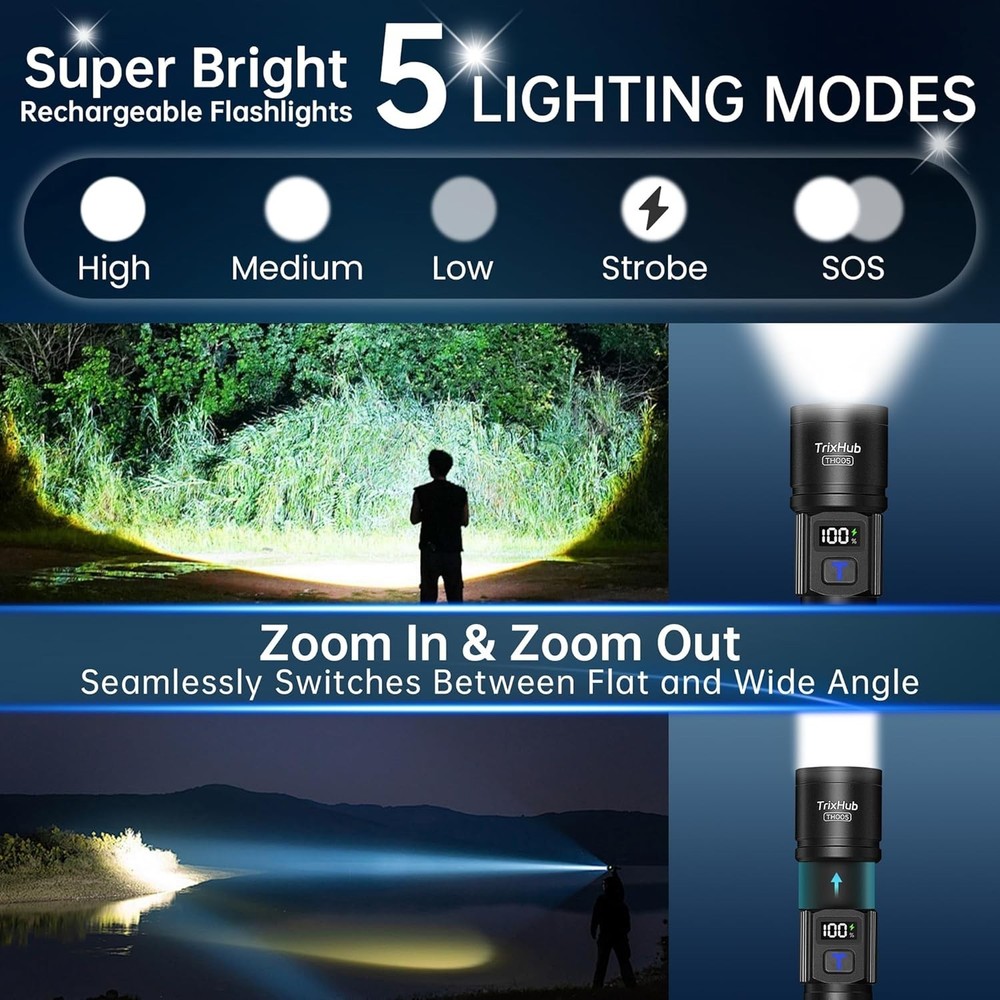 Super Bright Rechargeable LED Flashlight 2-Pack with 700 Lumens & 5 Modes