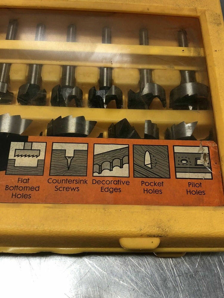 16-PC DRILL BIT SET - woodworking bits flat bottom hole drills tools In Case