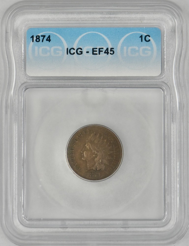 1874 Indian Head Cent - ICG EF45 - ✪COINGIANTS✪