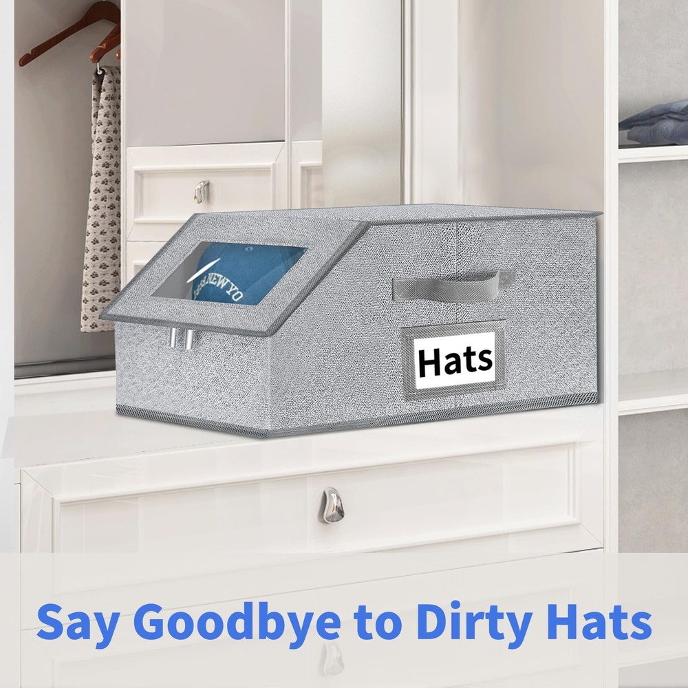 Hat Organizer for Baseball Caps - 2PCS Stackable Storage with Clear Lid, Draw...