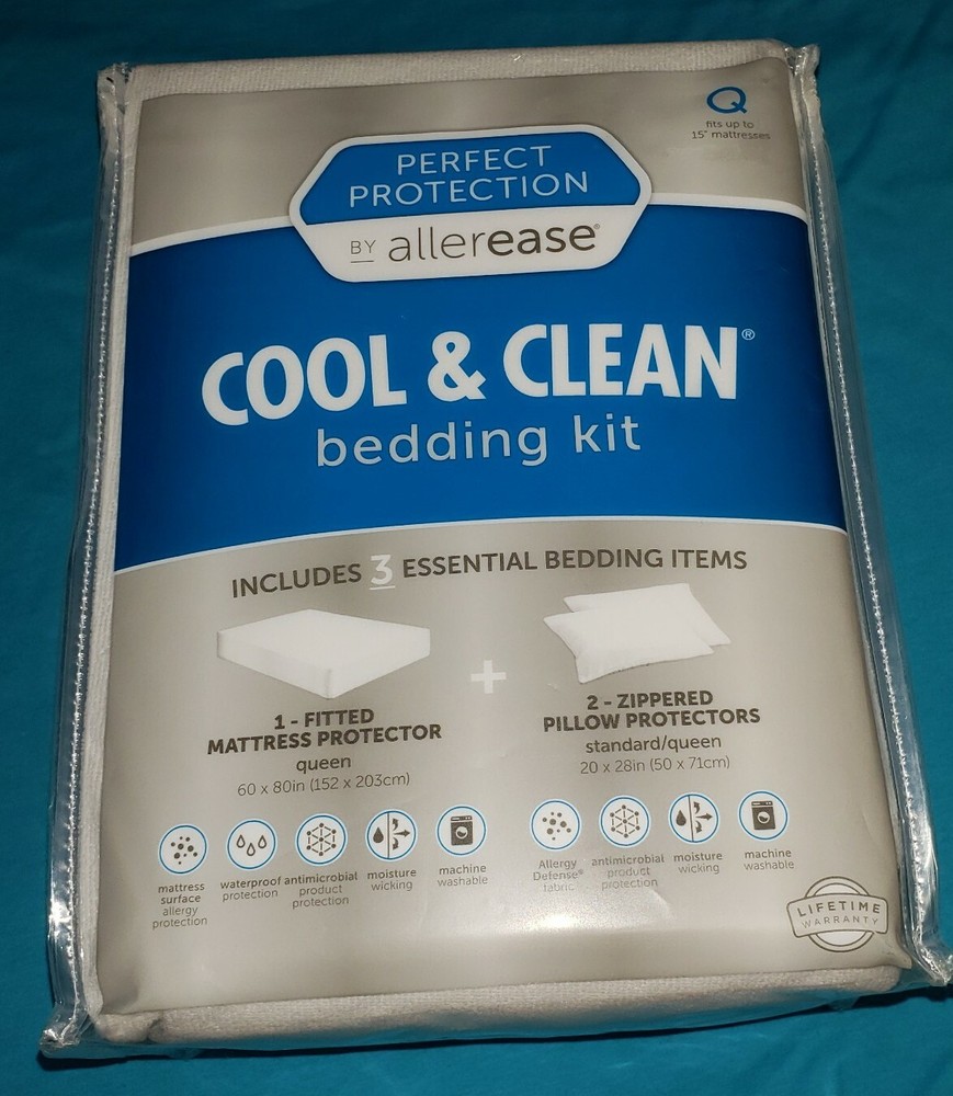 Perfect Protection Allerease Cool & Clean Bedding Kit 3 Pc-Queen NEW FREE SHIPPN