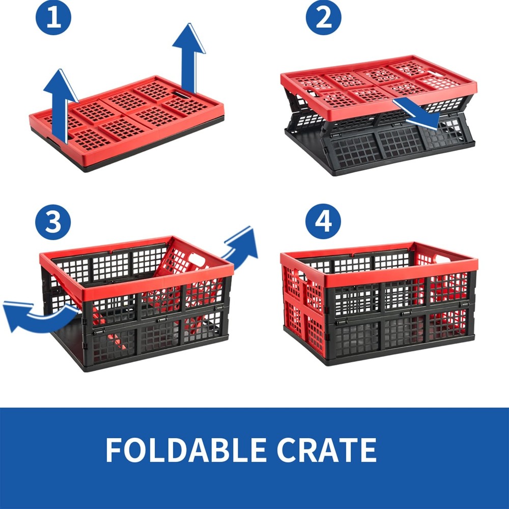 Plastic Collapsible Storage Crates Foldable Bins 30L 3 Pcs