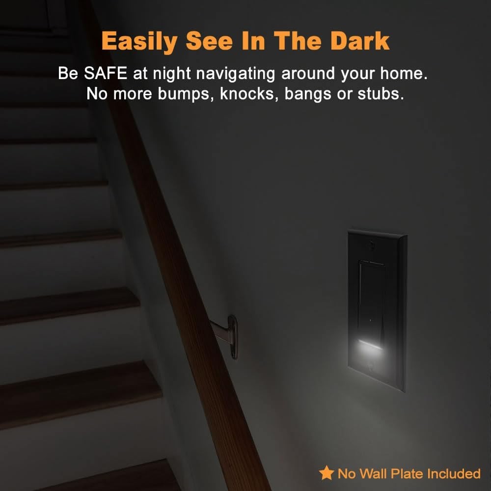 10-Pack LED Night Light Switch, Single Pole Rocker - Black