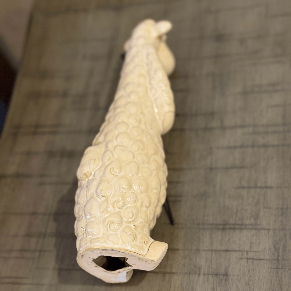 Ceramic Sheep Figurine with Black Staff