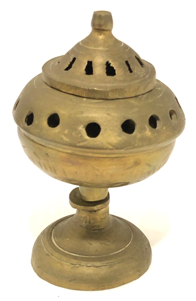 Vintage Heavy Etched Brass Incense Burner Holder
