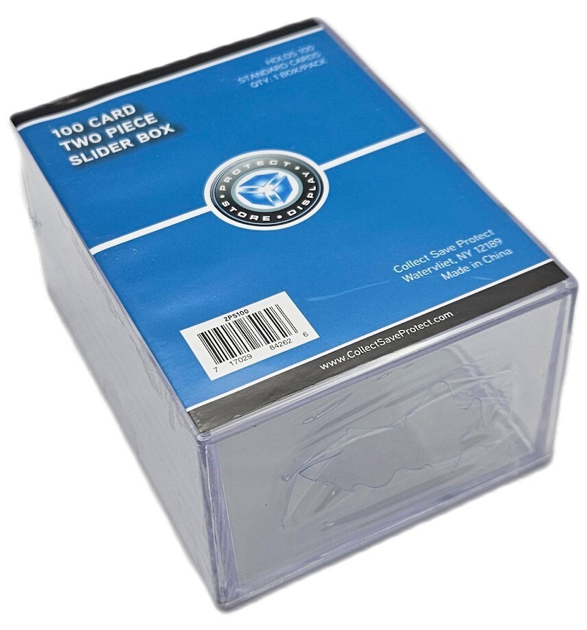 (3-Pack) CSP 100 Card Size Slider Box Stackable Plastic Card Storage Cases