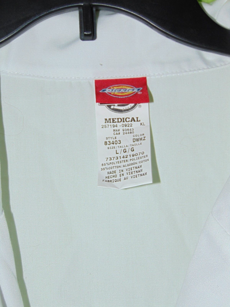 Dickies White Lab Coat Large New