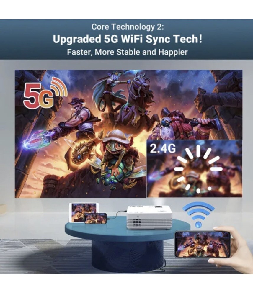 Wifi Projector LCD LED USB Bluetooth high definition With 120” Screen Portable