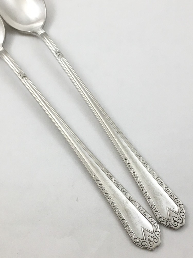 2 National Silver Co TWELVE Pattern Silverplate Iced Teaspoons 7 1/2"