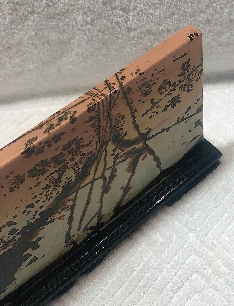 Antique Dendritic Agate Stone. Slab Display with Stand