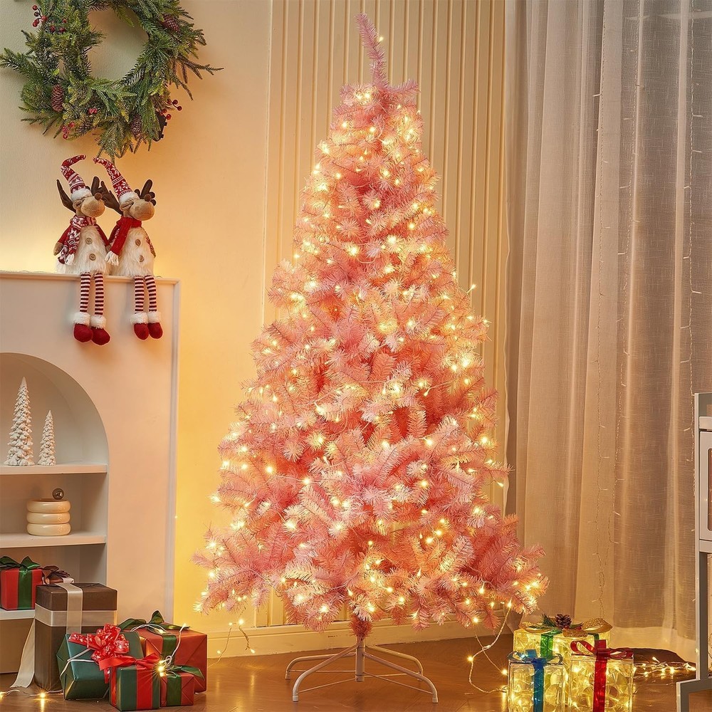 6 FT Artificial Christmas Tree NOT Pre-Strung with 300 LED Warm White String ...