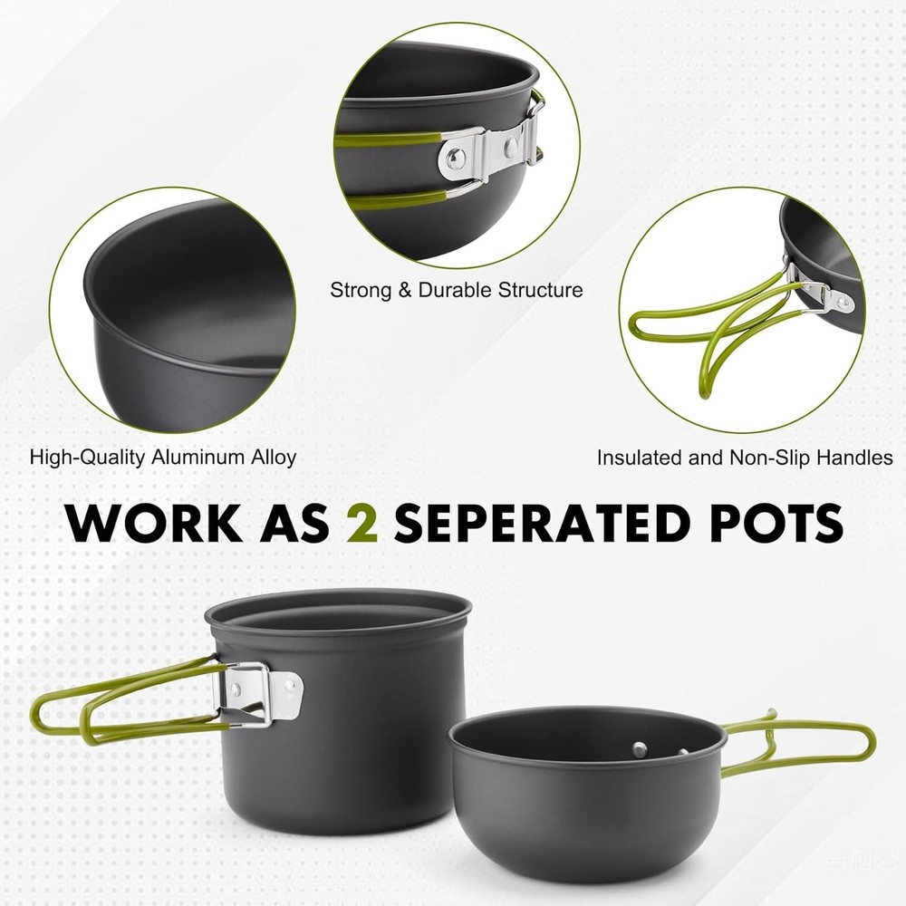 Camping Cookware Set Designed for backpacking, picnics, and solo camping