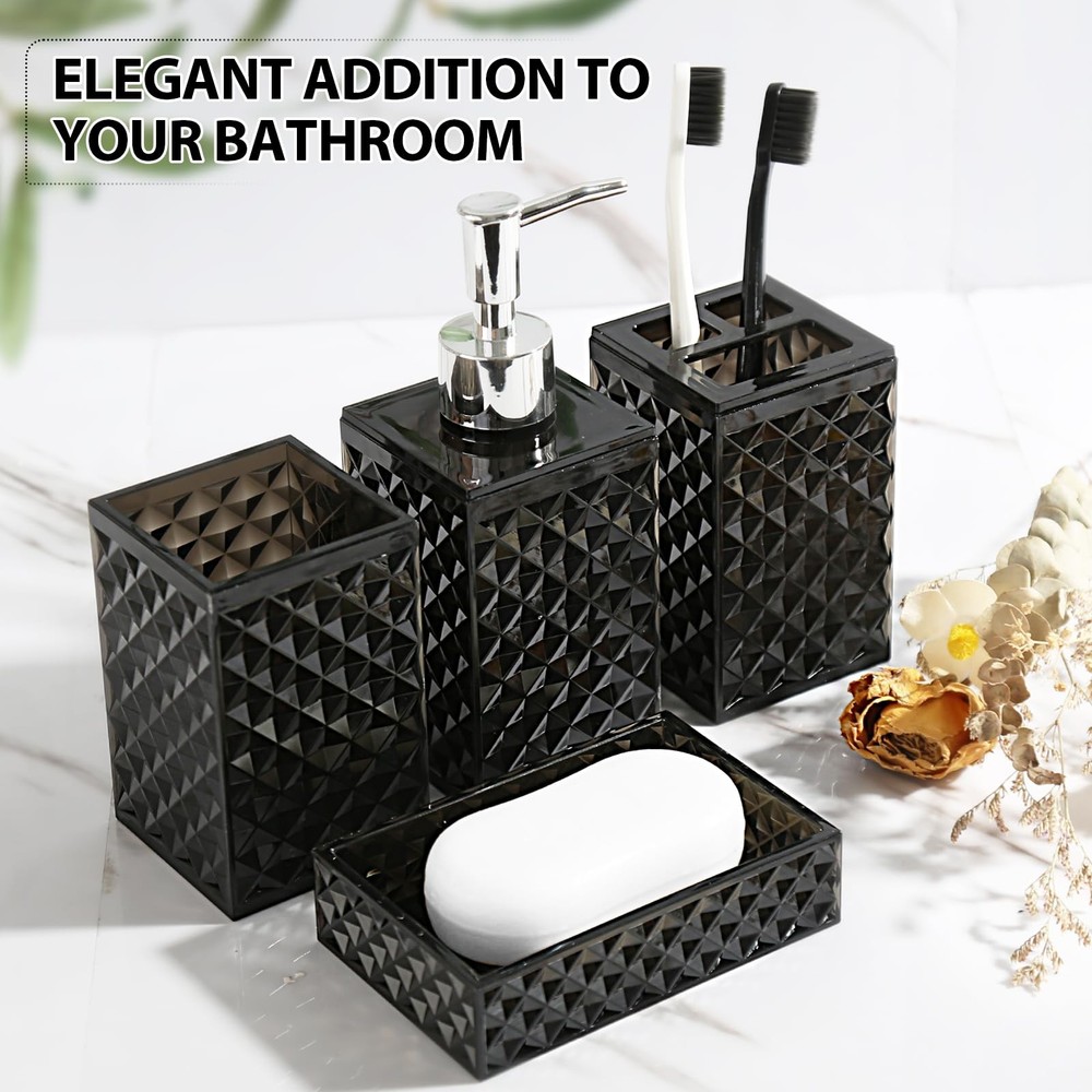 Black Bathroom Accessories Set, 4 Pack Matte Black Bath Accessory Sets Comple...