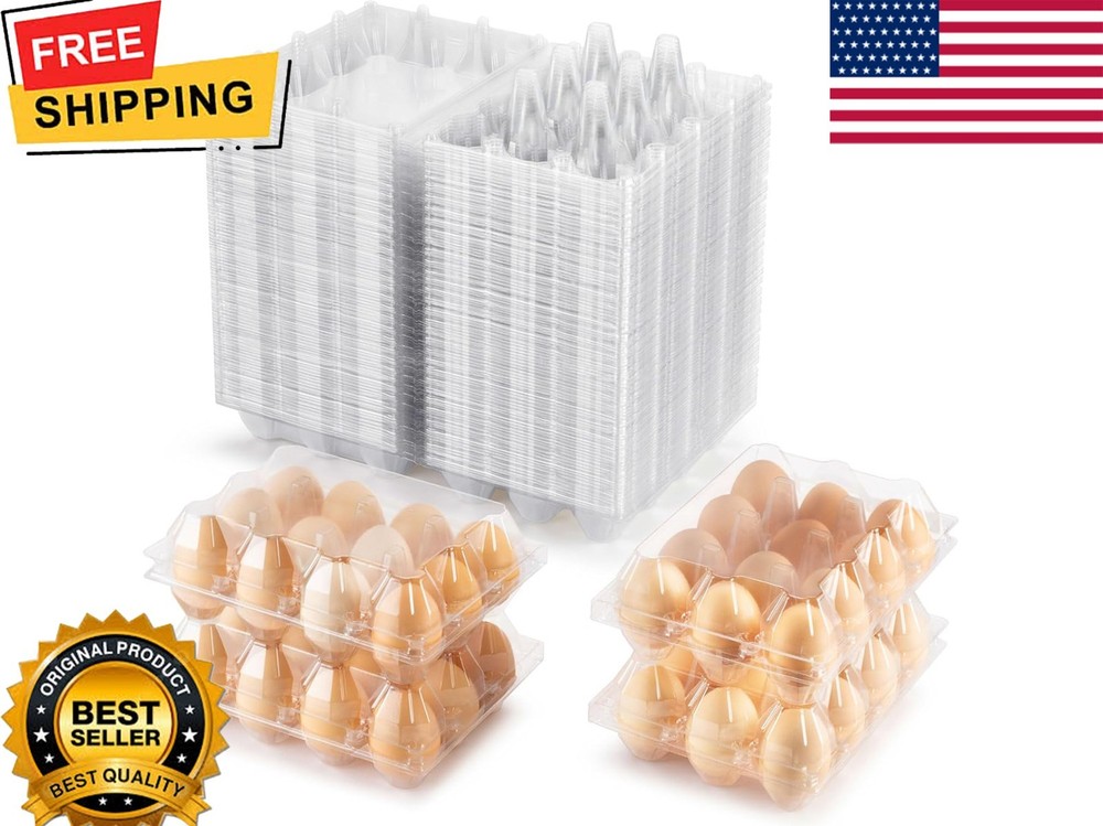 100 Pack Egg Cartons Bulk, Clear Plastic 12-Egg Cartons (3×4), Stackable Egg Con