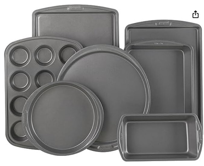 7-Piece Assorted Non-Stick Steel Bakeware Set, Gray