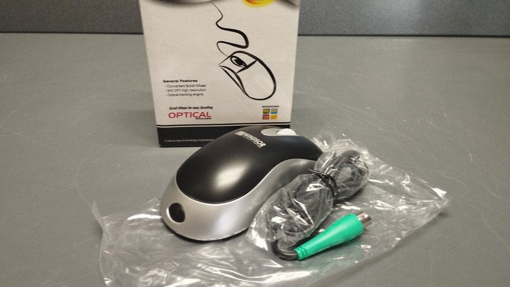 Vintage new Windsor PS/2 3 Button scroll Optical mouse 800dpi