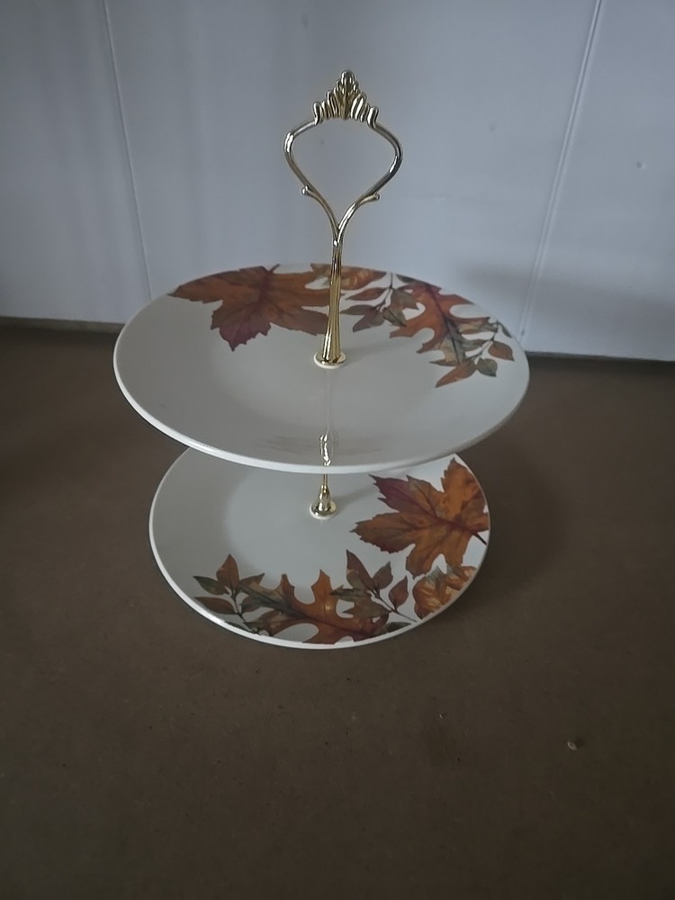 Royal Norfolk 2‑Tier Ceramic Cake Stand – Fall Leaf Pattern, Disassembles