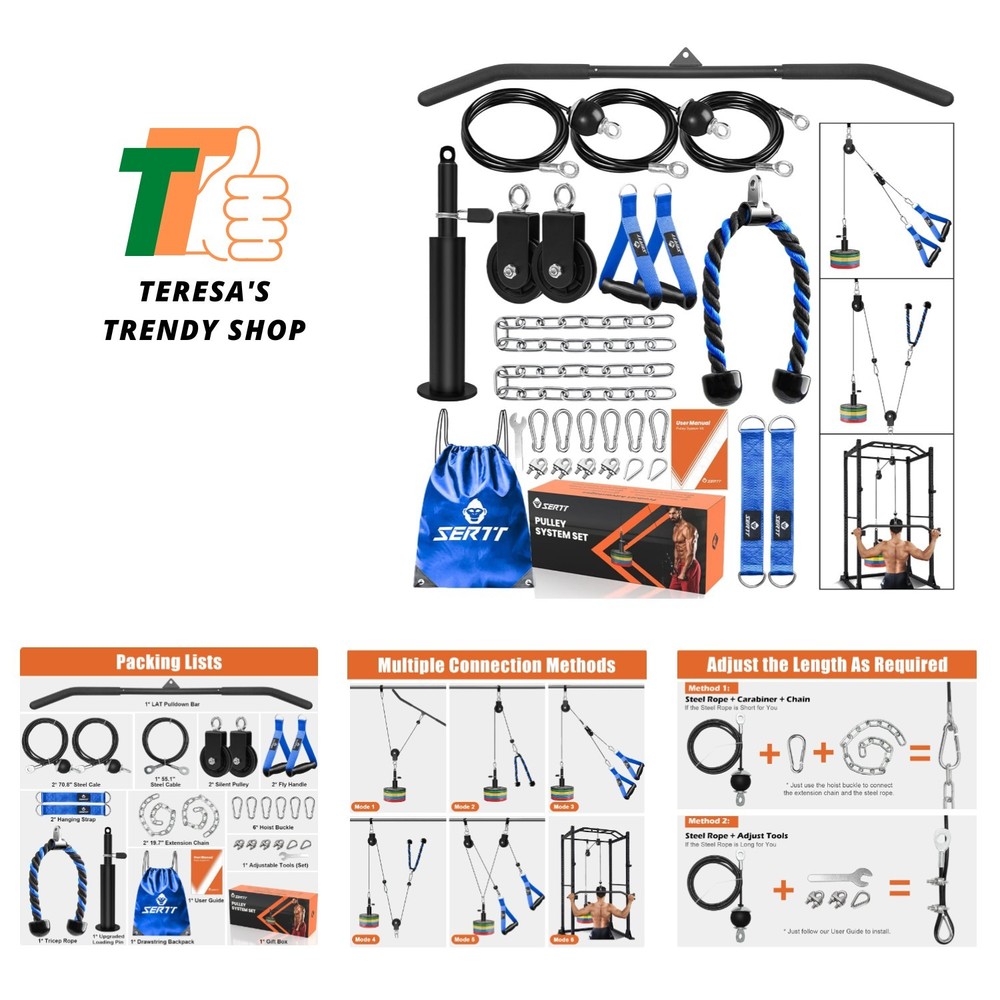 Home Gym Pulley System - Tricep Workout, Lat Pulldown, Biceps Curl, Triceps, ...