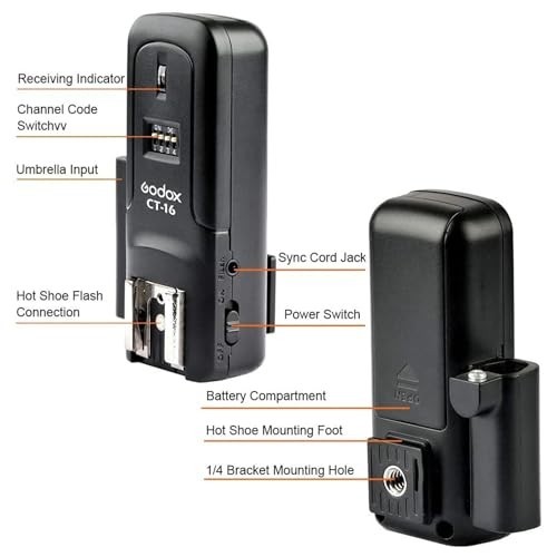 Wireless Flash Trigger Kit - 16 Channel 433MHz, 1 Transmitter + 3 Receivers, Com