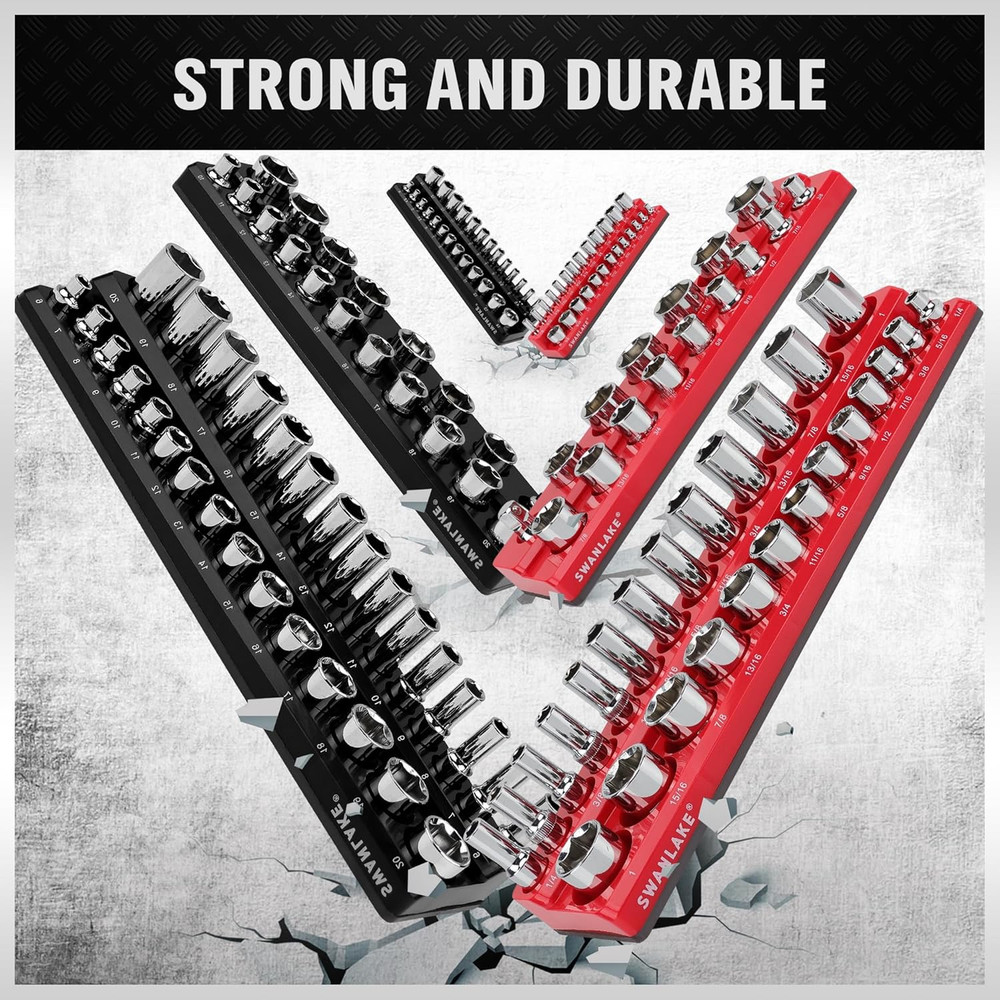 6-Piece Magnetic Socket Organizer Set, Metric & SAE Drive Socket Holder, Include