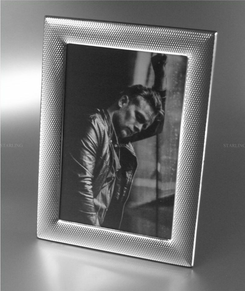 13x18 Solid Silver Frame Grain Guilloche Photo Frame 925 Sterling Wood Back(V2)