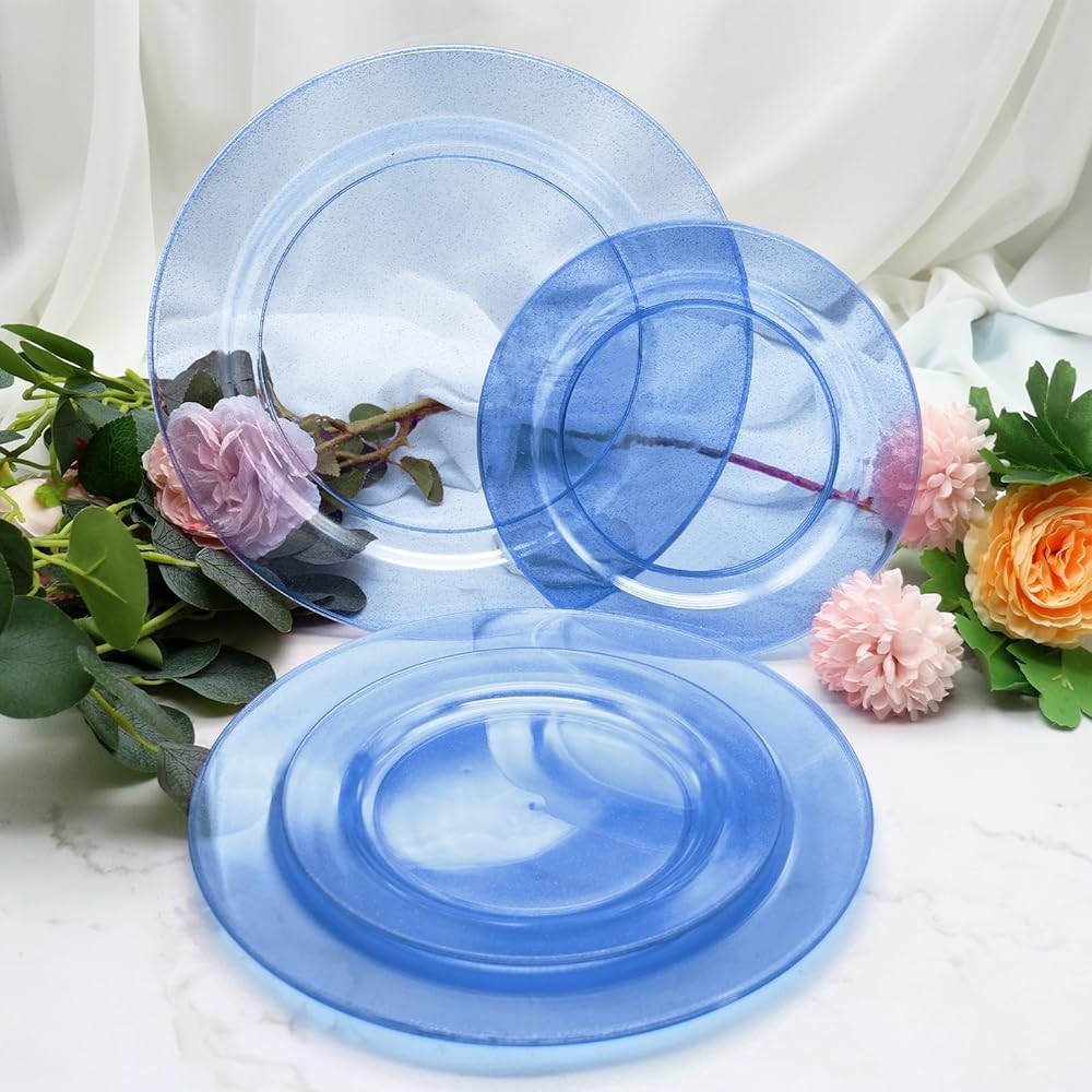 Blue Plastic Plates with Blue Plastic Sierware Heavy Duty, Disposable