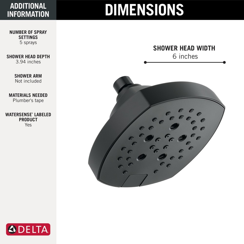 Delta 52663-BL H2OKinetic® 5-Setting Shower Head - Matte Black