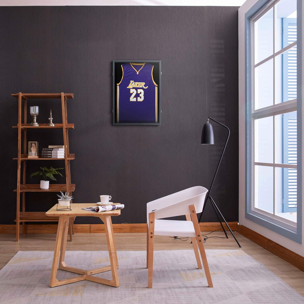 Jersey Frame Display Case, Large Lockable Shadow Box Sports Jersey Frame with UV