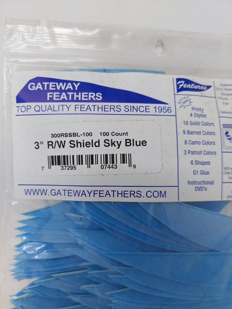 100pk Gateway Feathers 3" Right Wing: Shield Sky Blue 300RSSBL-100