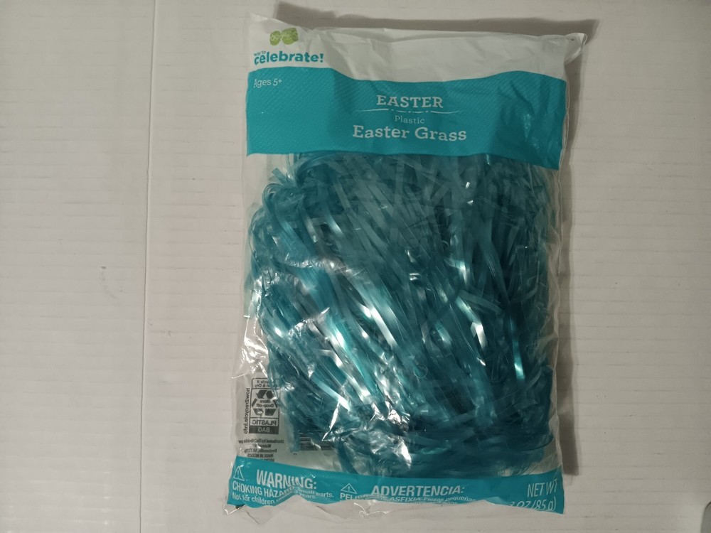 Blue Easter Grass - Plastic - 3 Ounces - Brand New
