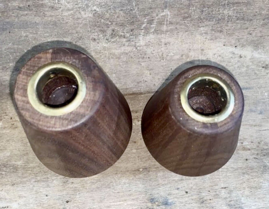 2 Walnut Taper Candle Holders Large & Medium