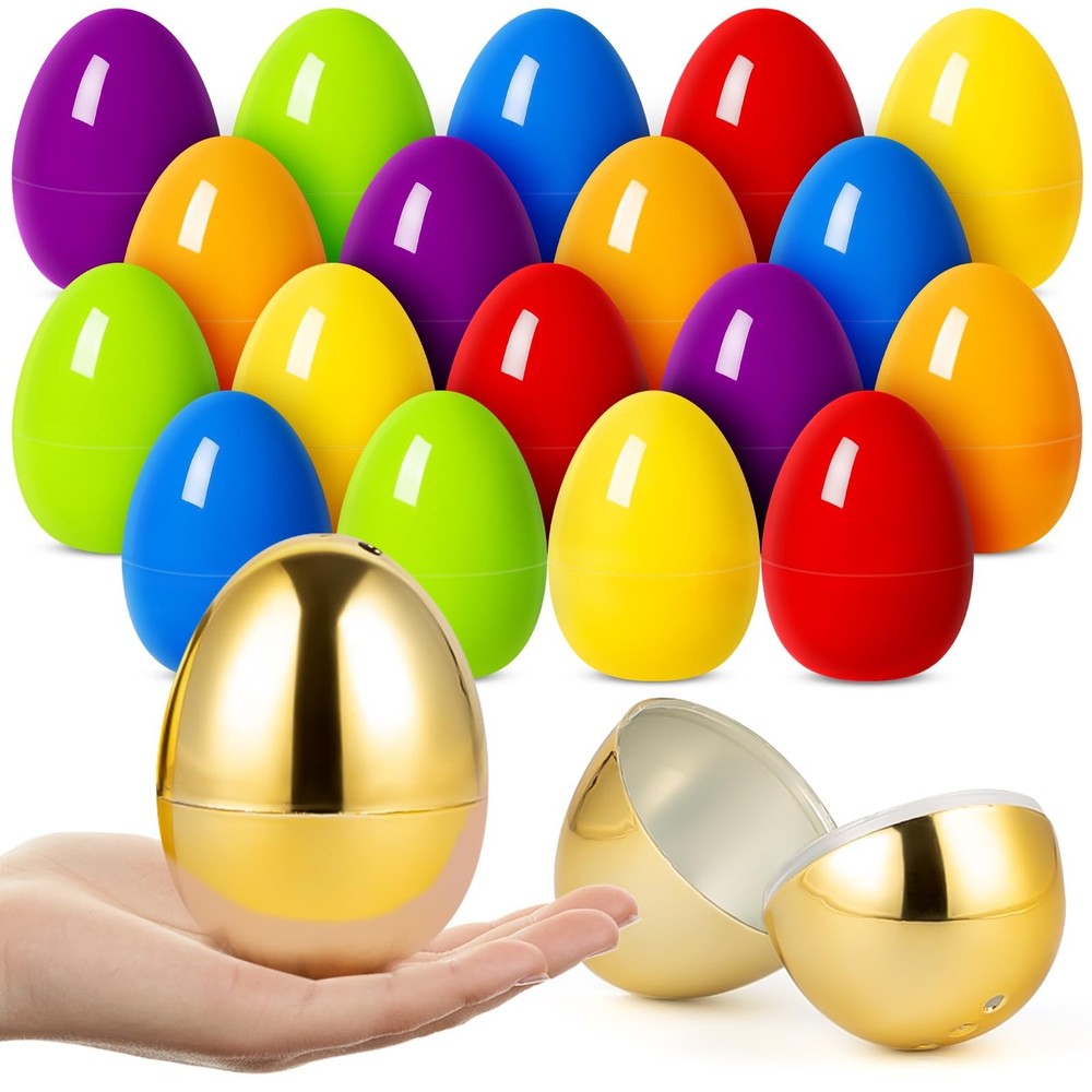 V-Opitos 3.5'' Easter Plastic Eggs, 36 Empty Easter Eggs with 2 Golden Eggs, ...