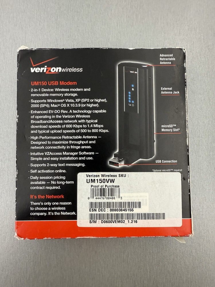 Verizon Wireless UM150 USB Modem Broadband Access Compact Design