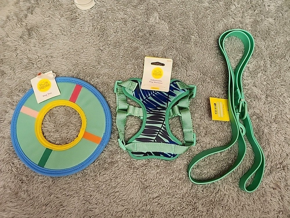 Sun Squad Leash, Adjustable Harness and Toy, Multi-Color, Size Small