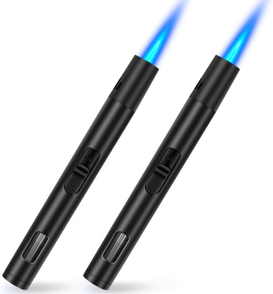 2 Pack Torch Lighters Refillable Butane Lighter with Visible Fuel Window, Win...