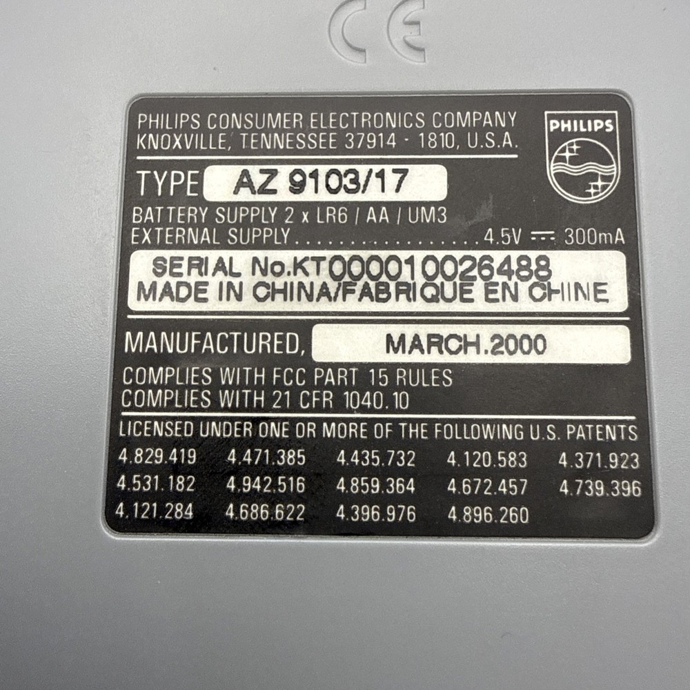 Philips Powersaving 40 ESP3 Personal CD Player 40 Second Skip Protection AZ-9103