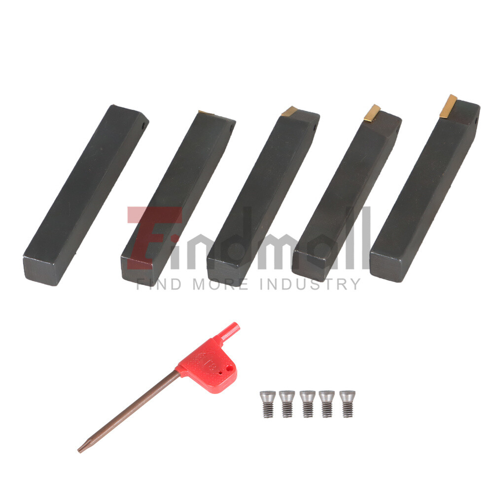 5 Pack 3/8" Lathe Indexable Carbide Insert + Turning Tooling Bit Holder Set