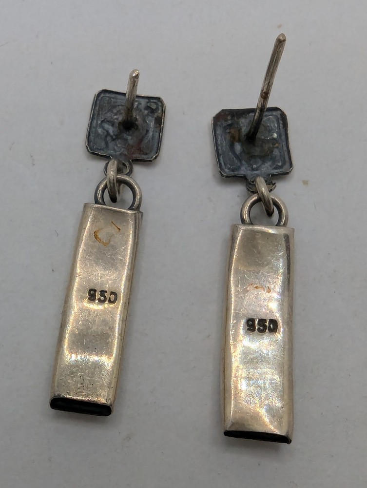 Vintage Ethnic Sterling Silver 925 Abalone Post Dangle Earrings