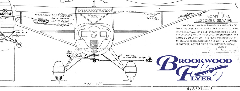 LUSCOMBE 8-A SILVAIRE PLANS + SCALE DOCUMENTATION for 35" FF Scale Model Plane