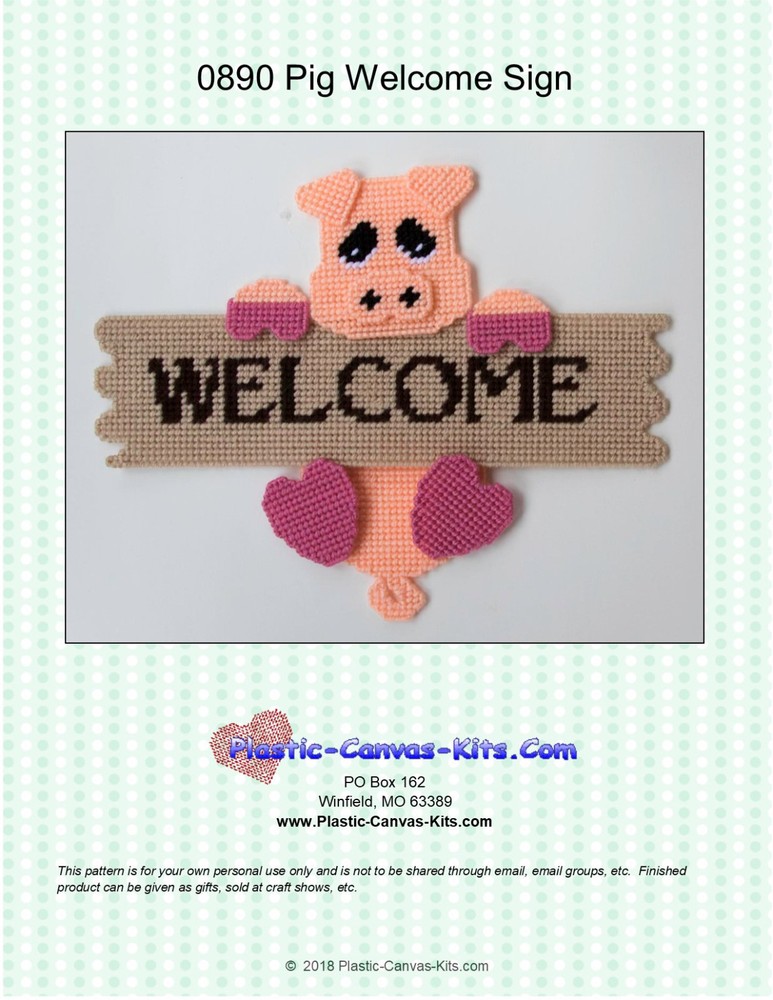 Pig Welcome Sign- Plastic Canvas Pattern or Kit