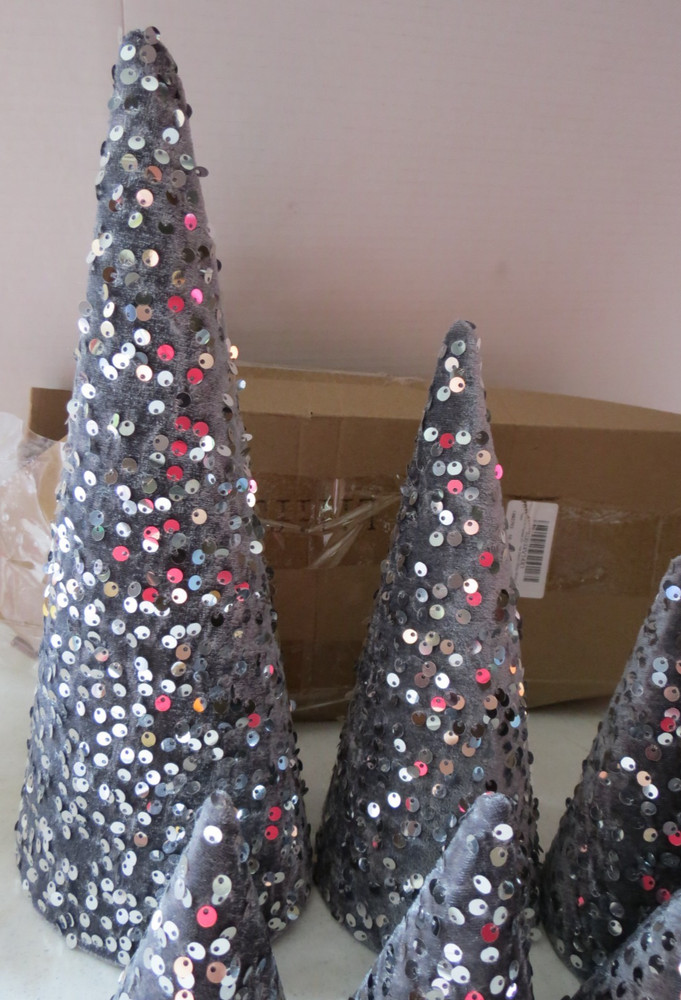 Blue Gray 8pc Sequence Table Decor Christmas Cone Trees