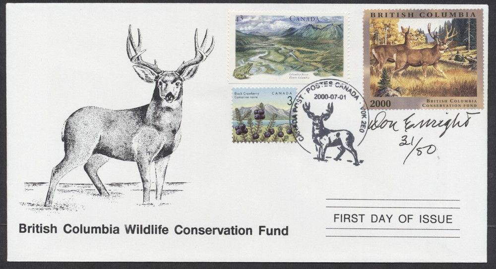 2000 BC Conservation Fund FDC Artist Signed #BCC6e Mule Deer