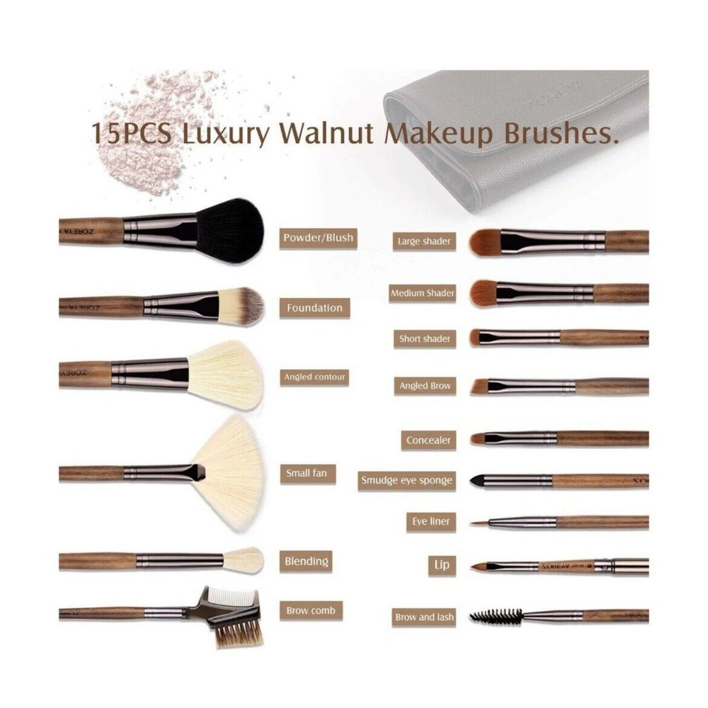 Makeup Brush Sets ,15pcs Unique Walnut Makeup Brushes with Nobility