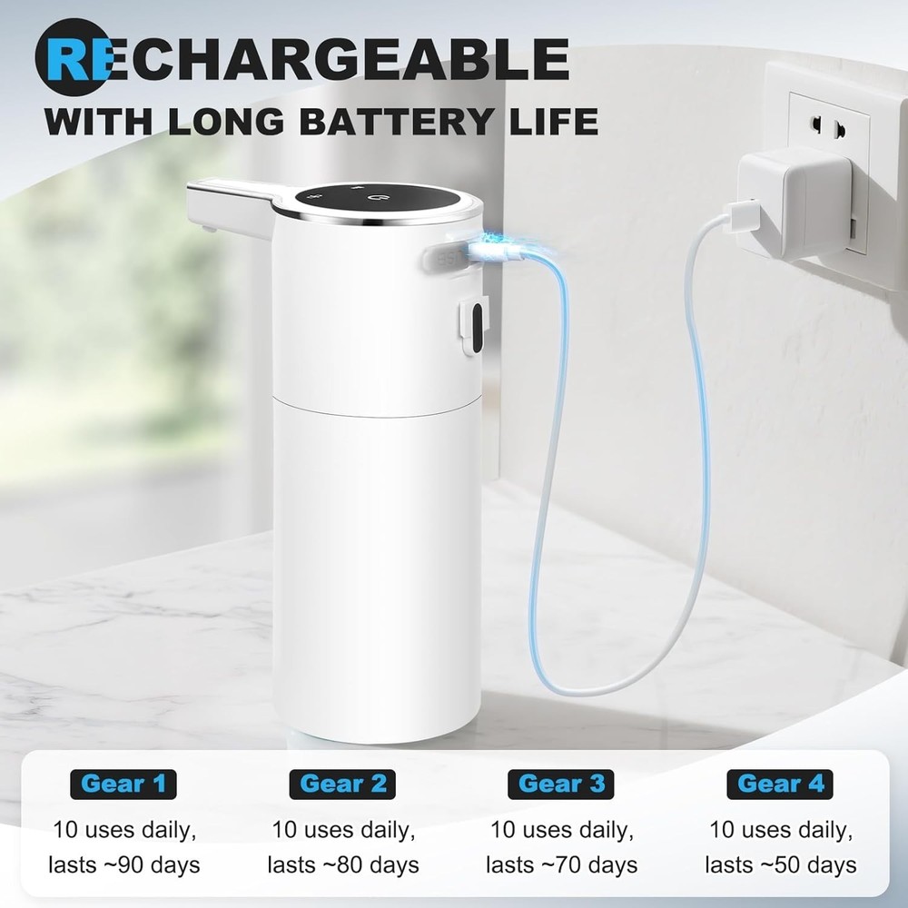 Automatic Soap Dispenser Liquid Touchless 13.52oz/400ml Wall USB Rechargeable