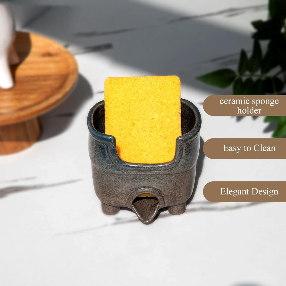 Ceramic Sponge Holder Drainage Farmhouse Sink Caddy Organizer Self Draining Soap