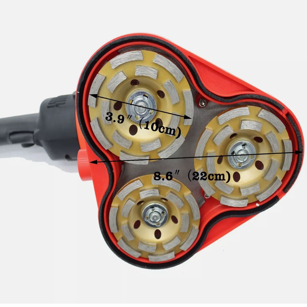 110V Three Head Dustless Grinder Triangle Floor Grinder Grinding Edge Concrete